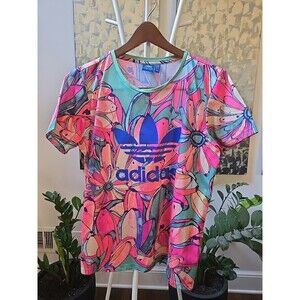 Adidas Original Bananas Floral Boyfriend All Over Print Trefoil Tee AJ8144 Sz S